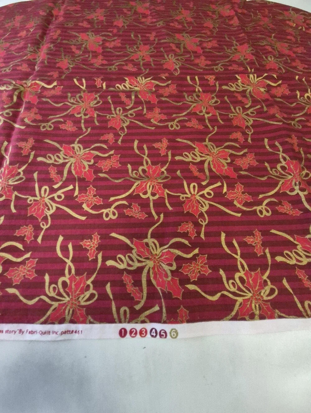 Christmas Story Fabri-Quilt Red Gold Poinsettia Fabric 48x42”